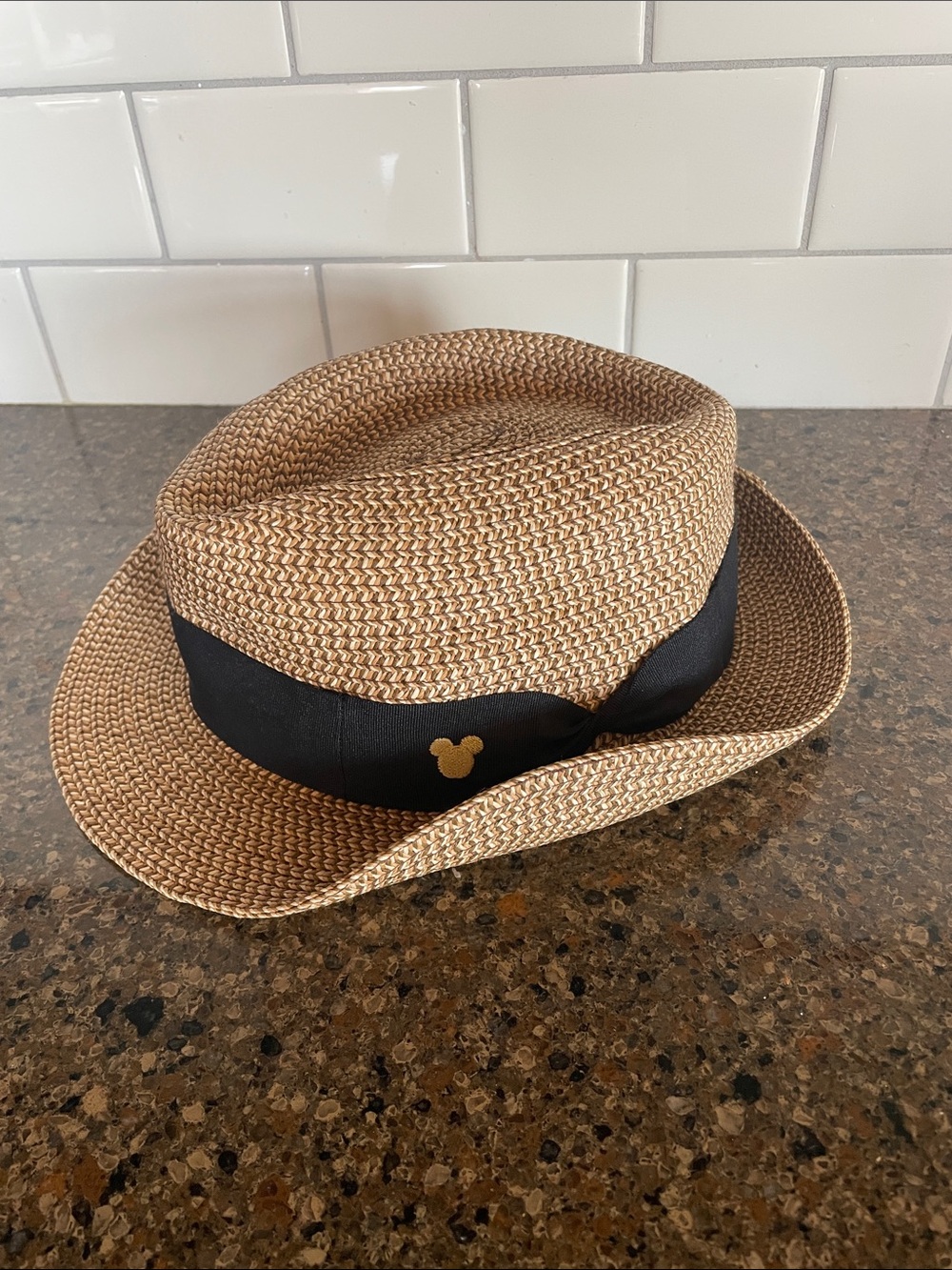Disney Parks Mickey Mouse Black Band Gold Mickey Straw FedoraāHat Adult OS